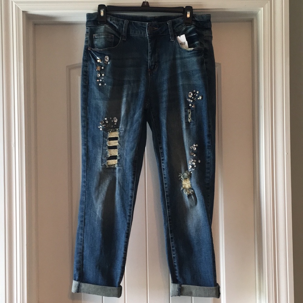 🌟NEW Girlfriend Jeans rhinestone distressed 6